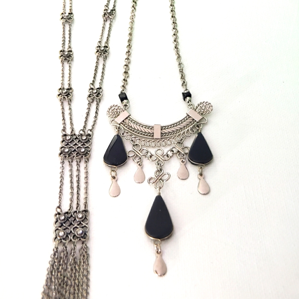 Two Silver Tone Boho Necklaces